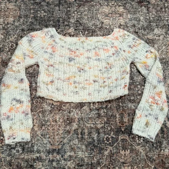 $148 Free People Sunset Cloud Pullover Sweater XS Cropped Confetti Knit - Picture 3 of 6
